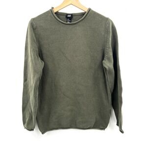 H&M‎ roll neck sweater army green knit retro pullover minimalist cotton M